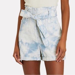 A.L.C Davidson Cloud Blue Bleached Linen Blend Paper Bag High Waisted Shorts 0